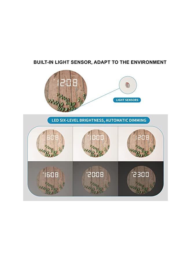 The Bros Digital Wall Clock, USB Powered Vintage Plank Striped Rattan Design, 12/24Hr Wall Mounted Digital Clock, LED Wooden Silent Wall Clock for Kitchen Living Room Bedroom Classroom Office (10 in) - Image 3