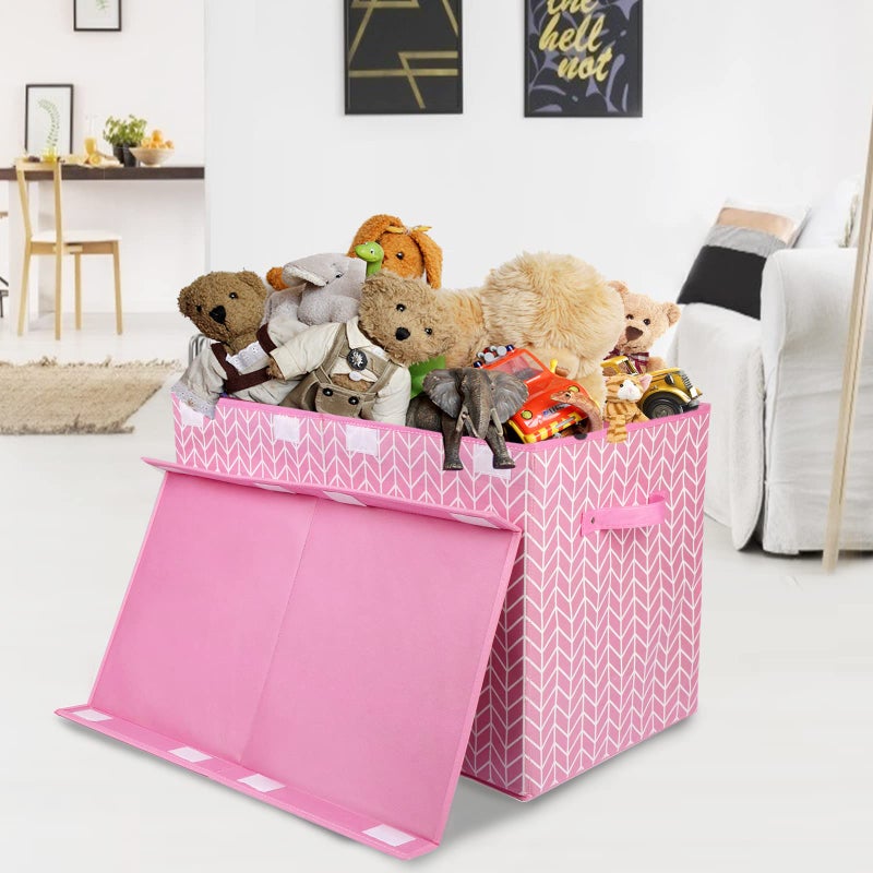 Mayniu Large Toy Storage Box Chest for Girls Kids, Sturdy Toy Box Bin Organizer Baskets with Lid for Living Room, Nursery, Closet, Bedroom, Playroom 25"x13" x16" (Pink) - Image 2