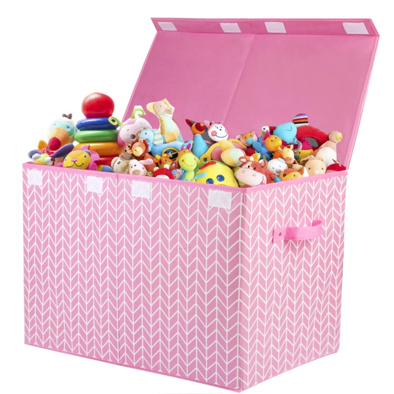 Mayniu Large Toy Storage Box Chest for Girls Kids, Sturdy Toy Box Bin Organizer Baskets with Lid for Living Room, Nursery, Closet, Bedroom, Playroom 25"x13" x16" (Pink) - Image 1