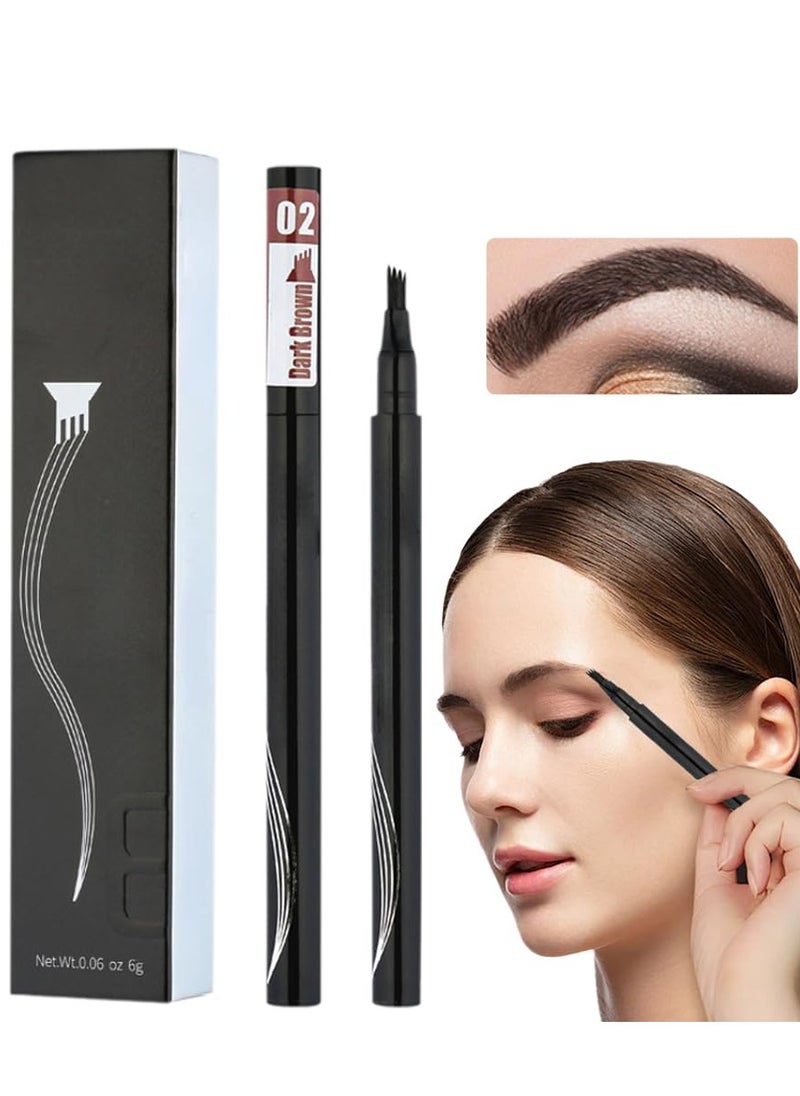 General - Eyebrow Contouring Pen, 2Pcs Microblading Eyebrow Pen Tattoo Pencil 4 Fork Tip, Fine Stroke Microblading Eyebrow Pencil 4 Tipped Precise Brow Pen Natural (Dark Brown) - Image 1
