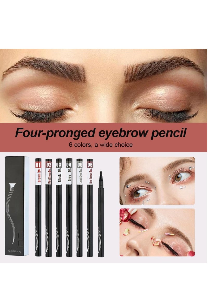 General - Eyebrow Contouring Pen, 2Pcs Microblading Eyebrow Pen Tattoo Pencil 4 Fork Tip, Fine Stroke Microblading Eyebrow Pencil 4 Tipped Precise Brow Pen Natural (Dark Brown) - Image 1