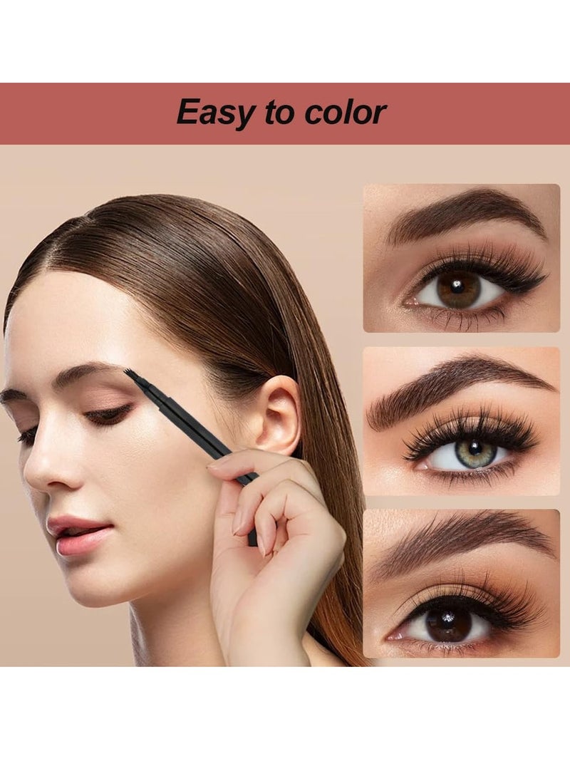 General - Eyebrow Contouring Pen, 2Pcs Microblading Eyebrow Pen Tattoo Pencil 4 Fork Tip, Fine Stroke Microblading Eyebrow Pencil 4 Tipped Precise Brow Pen Natural (Dark Brown) - Image 1