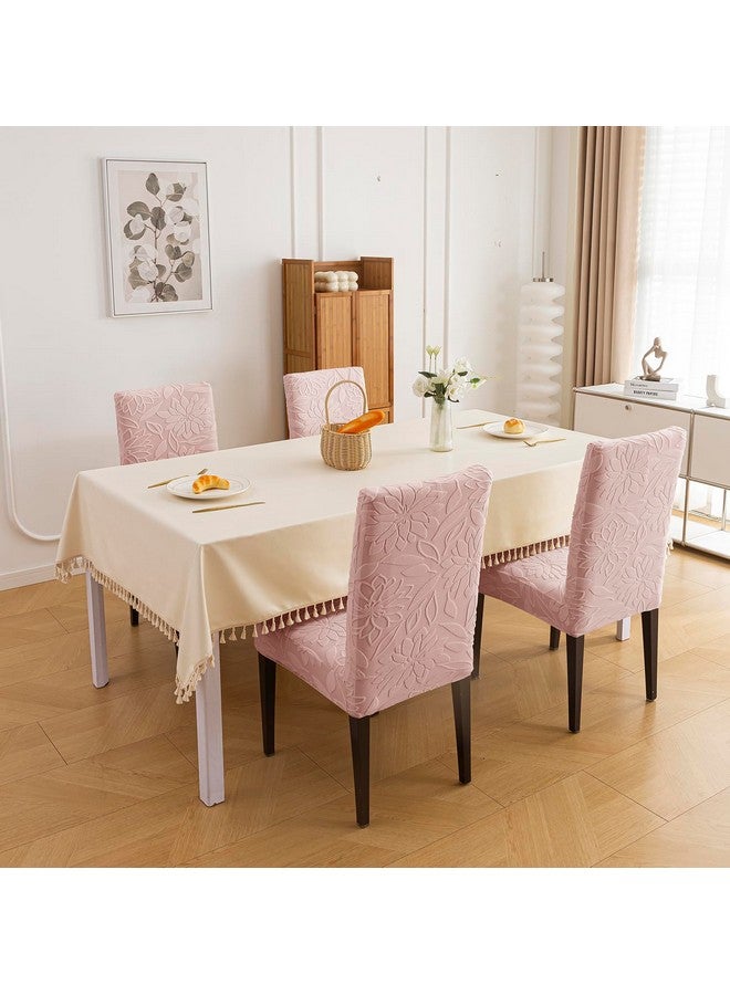 House of Quirk Stretchy Universal Camellia Jacquard Waterproof Chair Cover Removable & Washable Short Dining Chair Cover Protector Seat Slipcover (Pink,Pack of 8) - Image 3