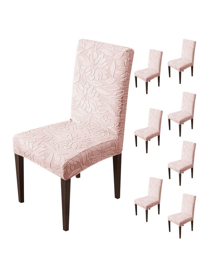 House of Quirk Stretchy Universal Camellia Jacquard Waterproof Chair Cover Removable & Washable Short Dining Chair Cover Protector Seat Slipcover (Pink,Pack of 8) - Image 1