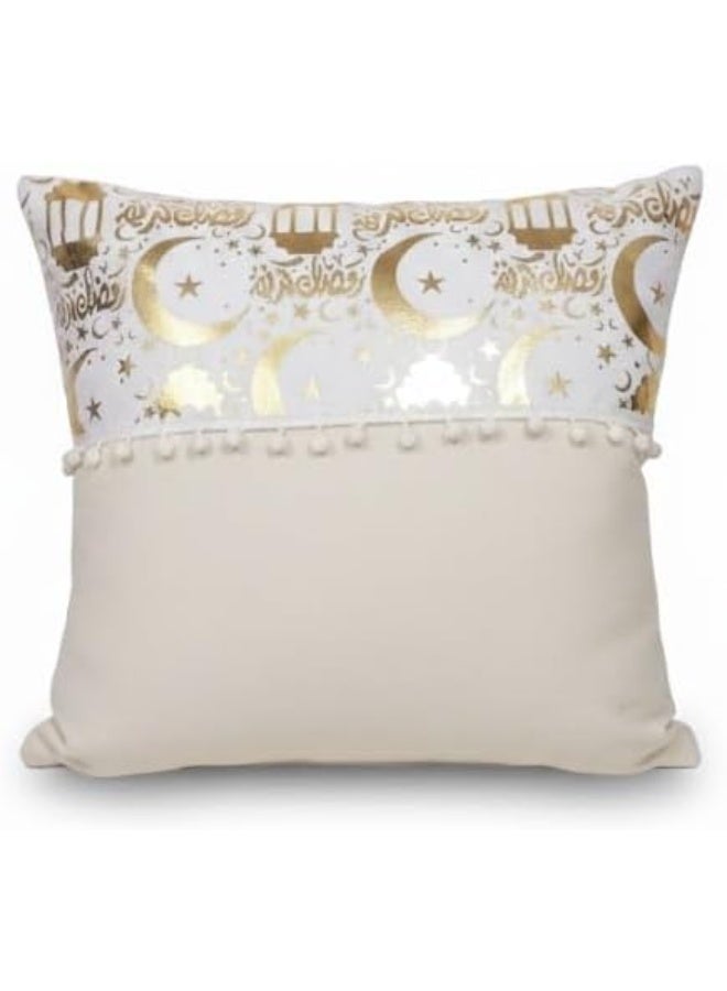 كوشنات بيضاء مطعم قطيفة – طباعه ديجيتال برسومات رمضانية – مقاس 45×45 سم – سوستة من الضهر – كيس 2 قطعة om - Image 1