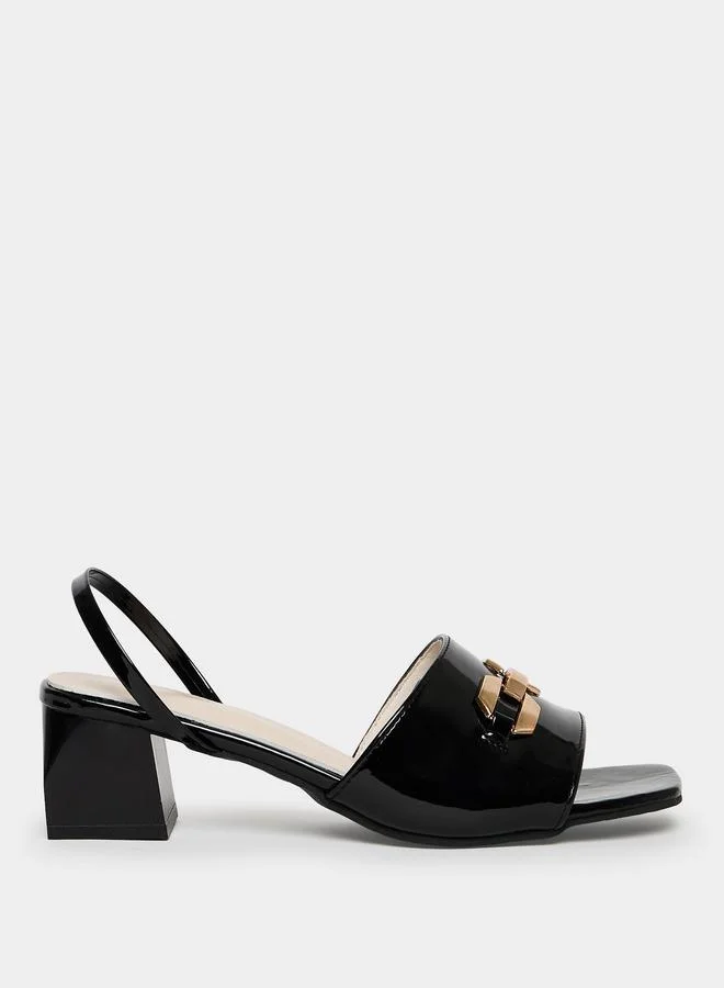 Take Two Black Patent Block Heel Slingback Sandals