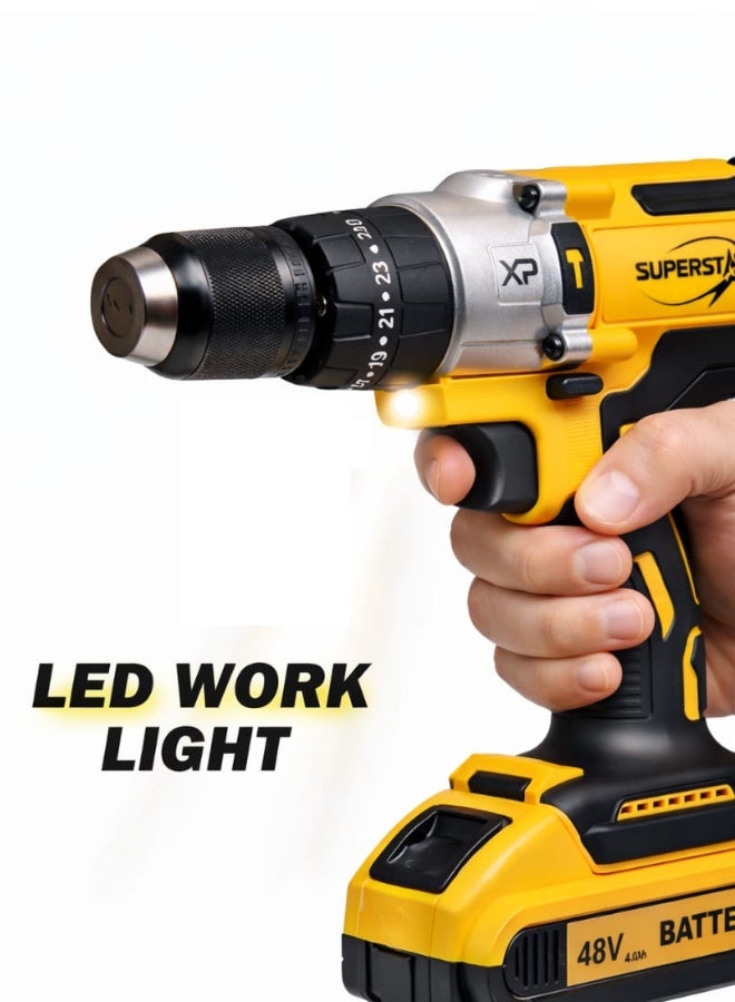 SuperStar 48V Cordless Drill SPER-NH48 – Powerful Lithium-Ion Electric Drill Driver with 2 Speed Control, 18+1 Torque Settings, LED Light, Overheat & Overcharge Protection - Image 4