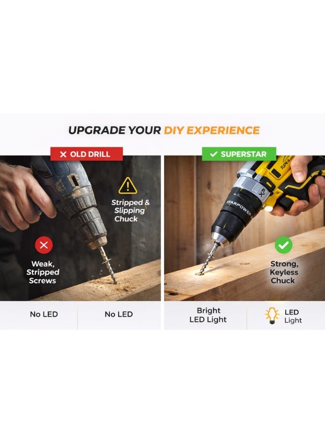 SuperStar 48V Cordless Drill SPER-NH48 – Powerful Lithium-Ion Electric Drill Driver with 2 Speed Control, 18+1 Torque Settings, LED Light, Overheat & Overcharge Protection - Image 5