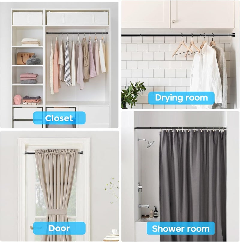 MEXAU Black Spring Tension Curtain Rod 28-52 Inches, 7/8" Diameter Adjustable Shower Curtain Rod No Drill, Anti-slip Heavy Duty Spring Curtain Rod for Windows Bathroom Kitchen Closet Doorway - Image 5