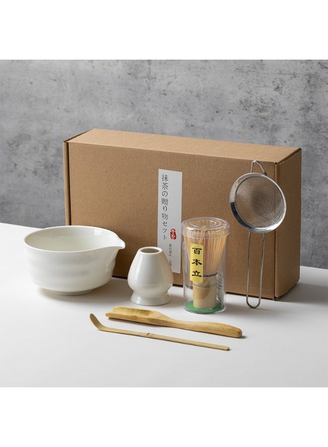 6-Piece Matcha Tea Set Includes Matcha Chawan 、Chasen 、Chasenk Holder、Tea Spoon、 Tea Sieve 、Scraper Sandle,Perfect Set to a Traditional of Matcha
