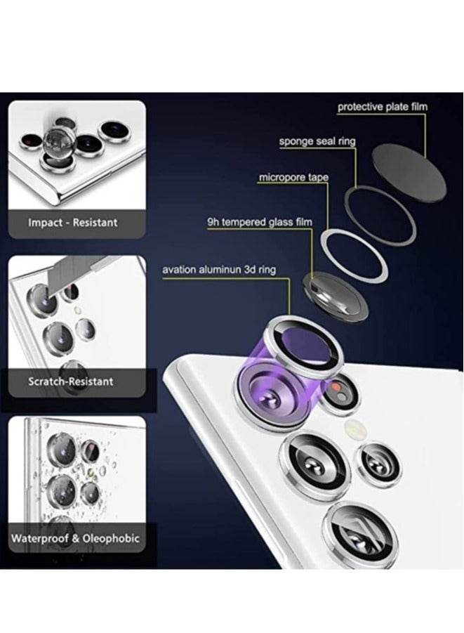 ELTRAZONE Samsung Galaxy S23 Ultra Camera Lens Protector, 9H Tempered Glass Camera Cover Screen Protector Metal Individual Ring, S23 Ultra 5G 2023 (Silver) - Image 2