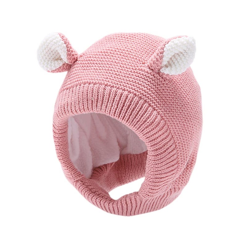 Scarf Woolen Earflap Hood Warm Skull Knit CapsCrochet Earflap Pilot Hats Beanie Cap for Toddlers Baby Girls and Boys HatPink