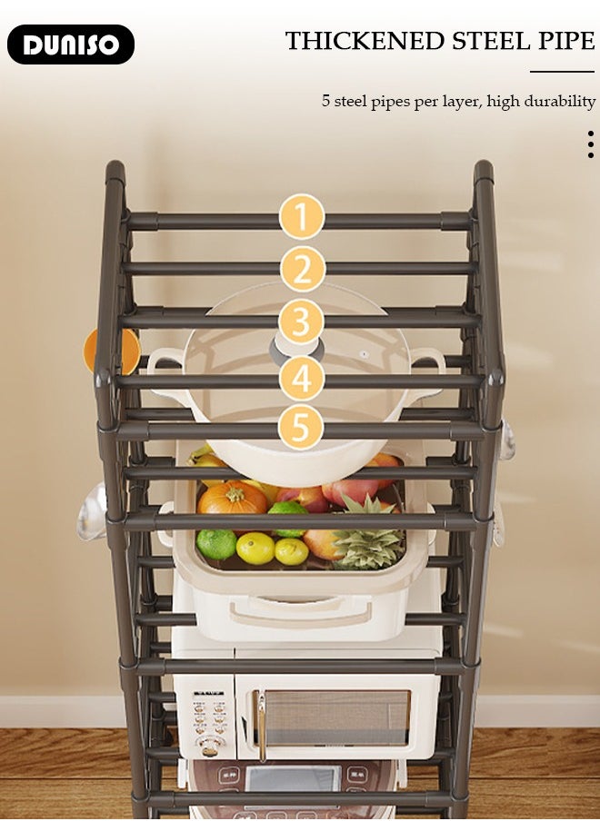 DUNISO 5 Tier Storage Shelves, Stable Kitchen Shelf Organizer, Storage Rack with Wheels and Armrests, Removable Free Standing Rack with 4 Hooks, Multipurpose Rack, Shelving Unit for Laundry Room,Living Room,Garage,Pantry,Study Room  - Image 3