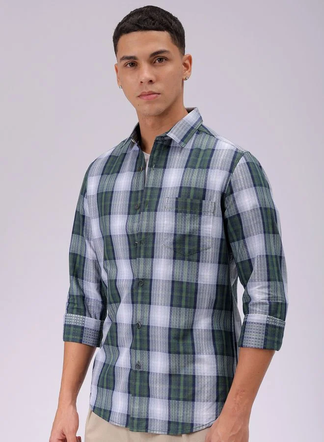 شركة المرآب الهندية Men Slim Fit Checkered Full Sleeves Cutaway Collar Casual Shirt