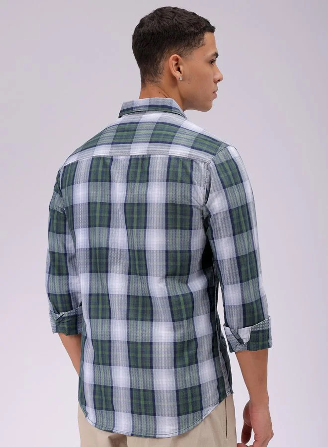شركة المرآب الهندية Men Slim Fit Checkered Full Sleeves Cutaway Collar Casual Shirt