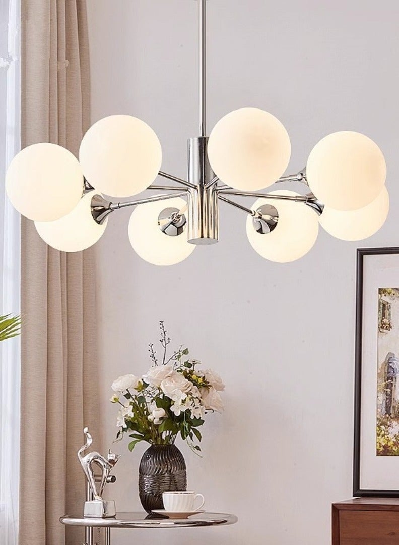 Beautiful, Simple, and Modern Metal Ceiling Chandelier Made of 8 Frosted Glass Crystals. - Image 2