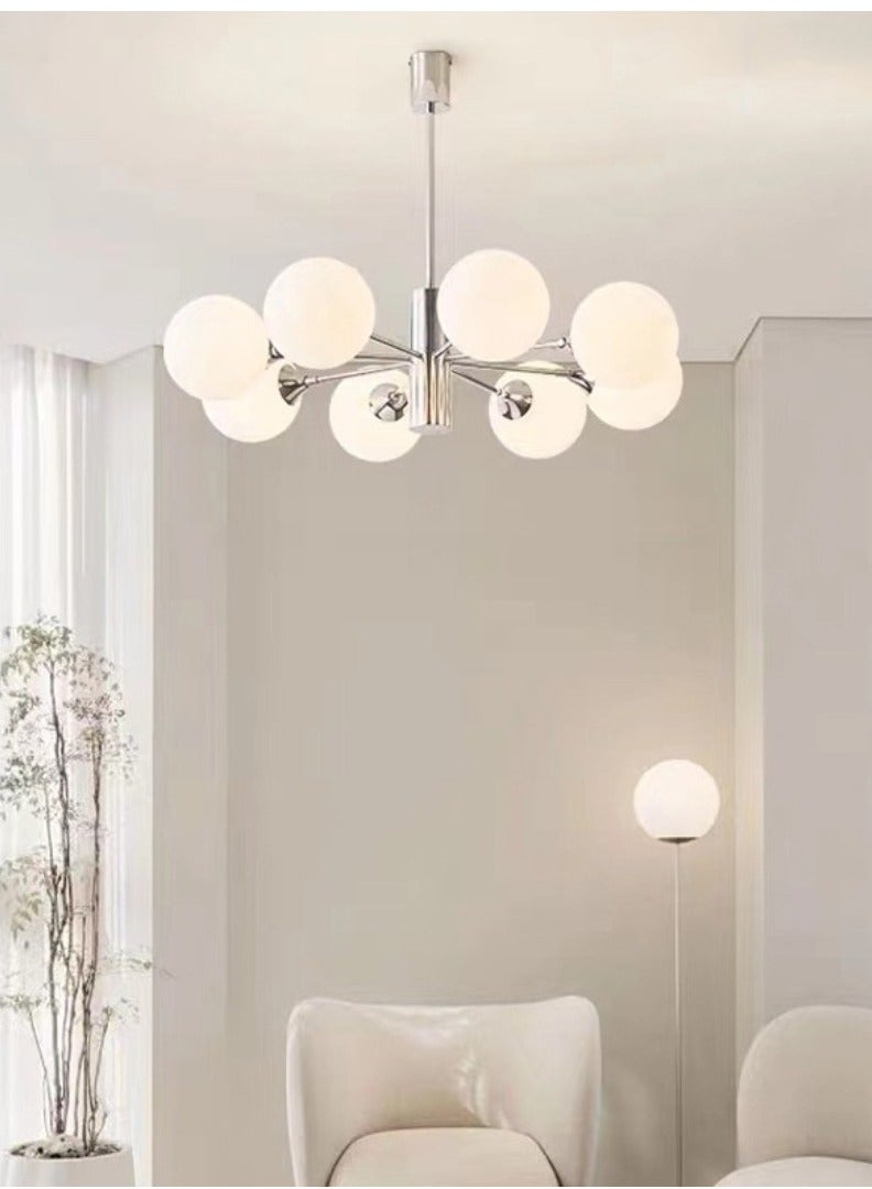 Beautiful, Simple, and Modern Metal Ceiling Chandelier Made of 8 Frosted Glass Crystals. - Image 1