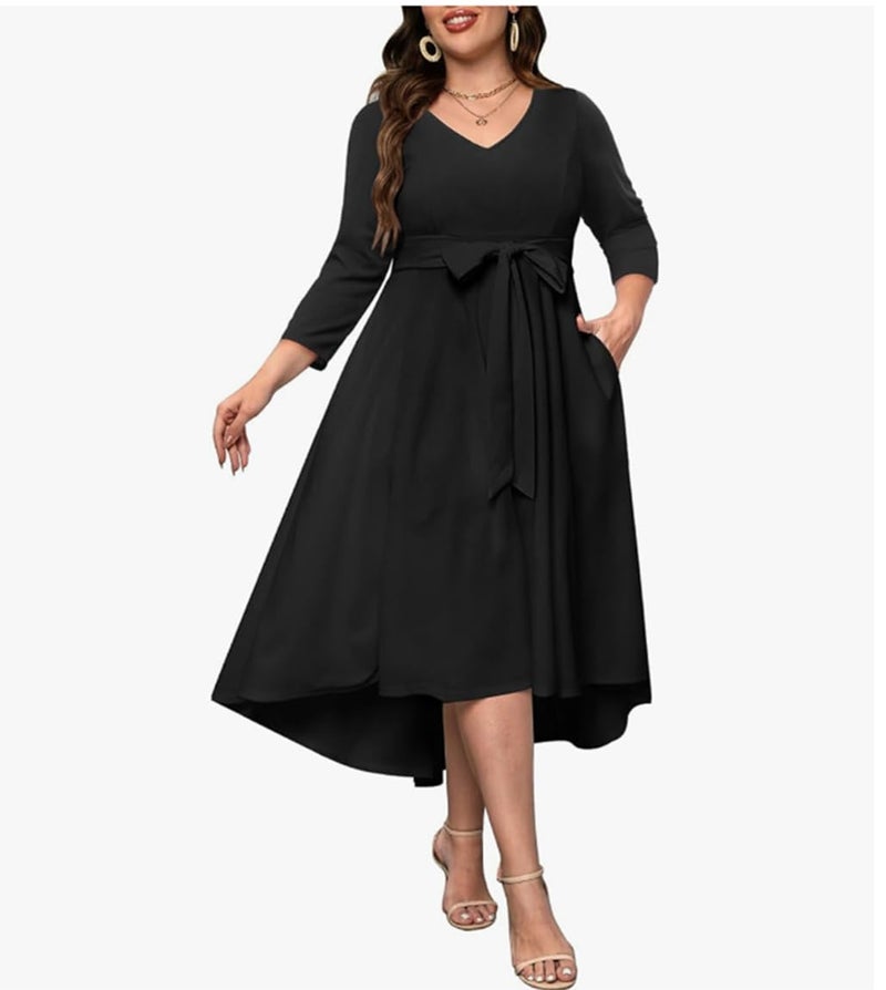 TATAIYA Women Plus Size V-Neck Party Cocktail High-Low Maxi Dress (Black_3XL) - Image 4