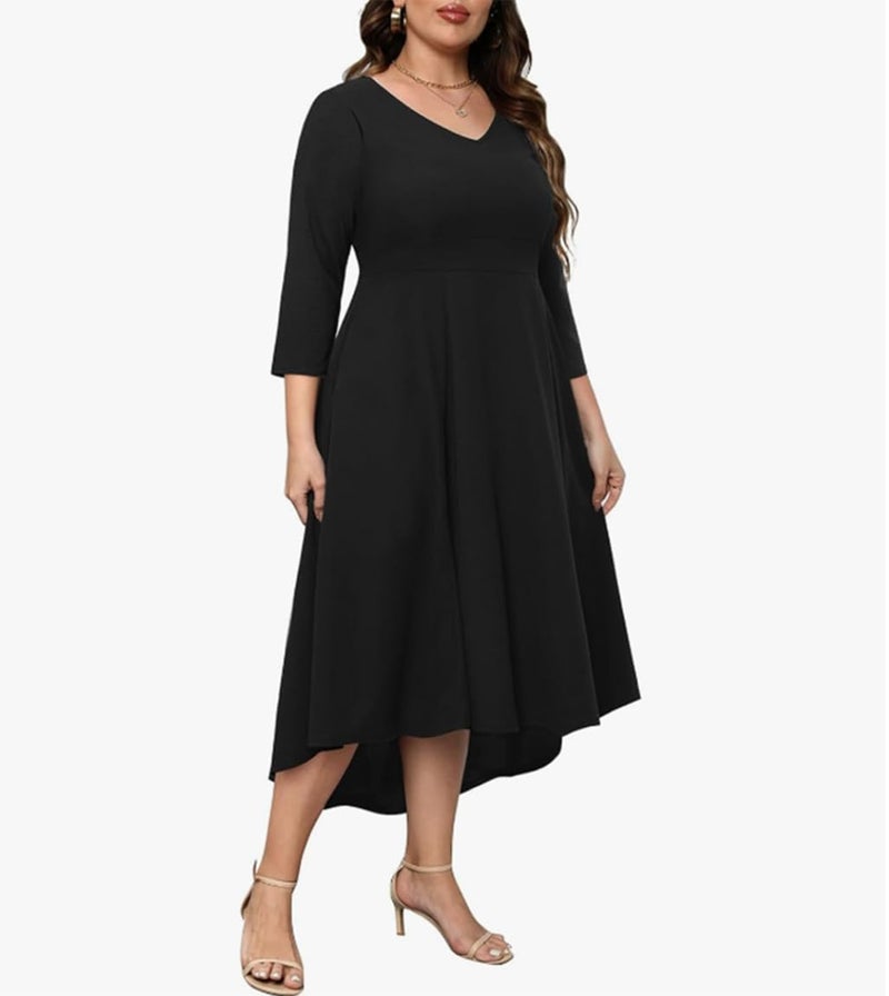 TATAIYA Women Plus Size V-Neck Party Cocktail High-Low Maxi Dress (Black_3XL) - Image 2