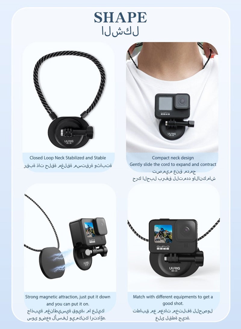 UURIG UURIG BH-14 Magnetic POV Neck Selfie Mount for GoPro, Action Camera Mount Quick Release, Hands-Free for GoPro Hero11 10 9 8 7 Black DJI Action 3, Insta 360 and Most Action Cameras - Image 3