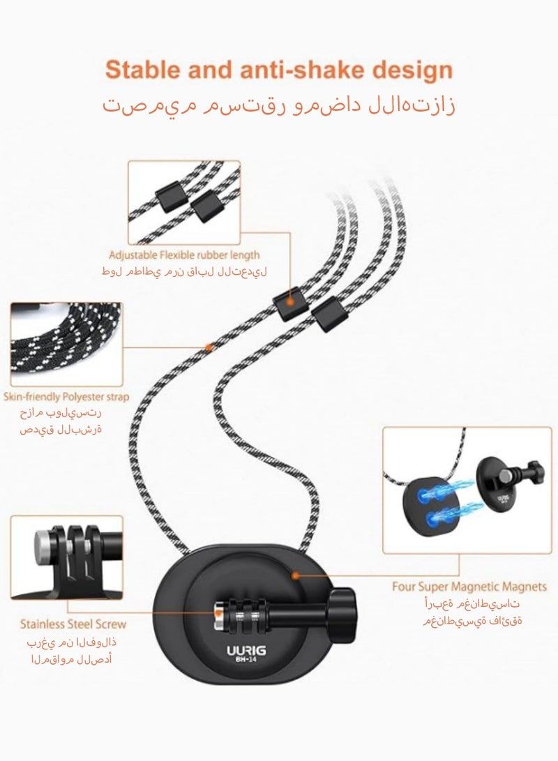 UURIG UURIG BH-14 Magnetic POV Neck Selfie Mount for GoPro, Action Camera Mount Quick Release, Hands-Free for GoPro Hero11 10 9 8 7 Black DJI Action 3, Insta 360 and Most Action Cameras - Image 5