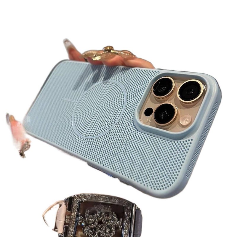 غطاء MagSafe بPC لـ iPhone 17 / 17 Air / 17 Pro / 17 Pro Max مع مغناطيس قوي وملمس ناعم مع ملمس غير لامع مع شبكة تهوية باللون Titanium Original مغناطيسي - Image 2
