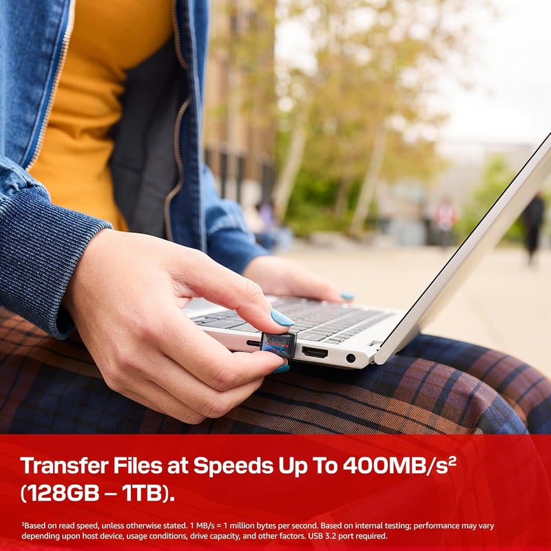 سانديسك ذاكرة فلاش USB-C سعة 128 جيجابايت - سرعة قراءة تصل إلى 400 ميجابايت/ثانية، USB 3.2 جين 1، USB نوع-C - تخزين قابل للتوصيل والبقاء - أسود - SDCZ530-128G-G46 - Image 3