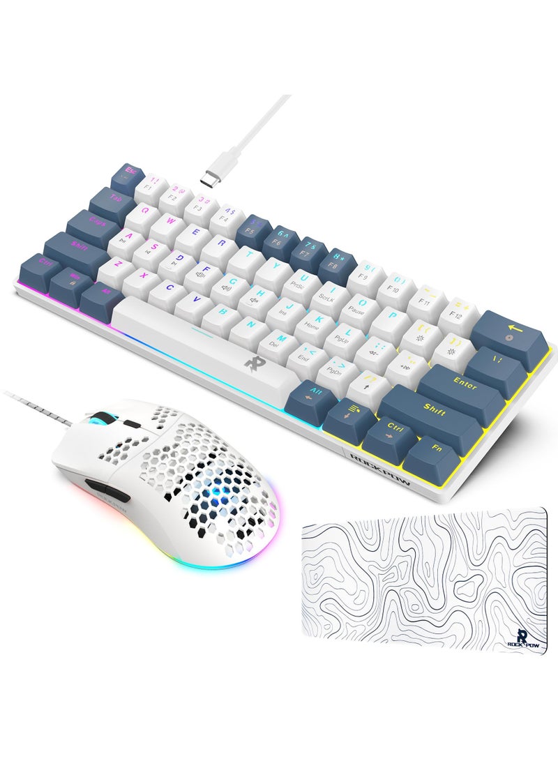 Rock Pow Gaming Combo 3in1 60% Mechanical Wired Gaming Keyboard RGB Gaming Mice Ergonomic Ultralight 8000DPI Mouse 61 Key RGB Backlit Keyboard 700x300mm Gaming Mouse Pad mini Bundle for PC Gamer Red Switch - Image 1