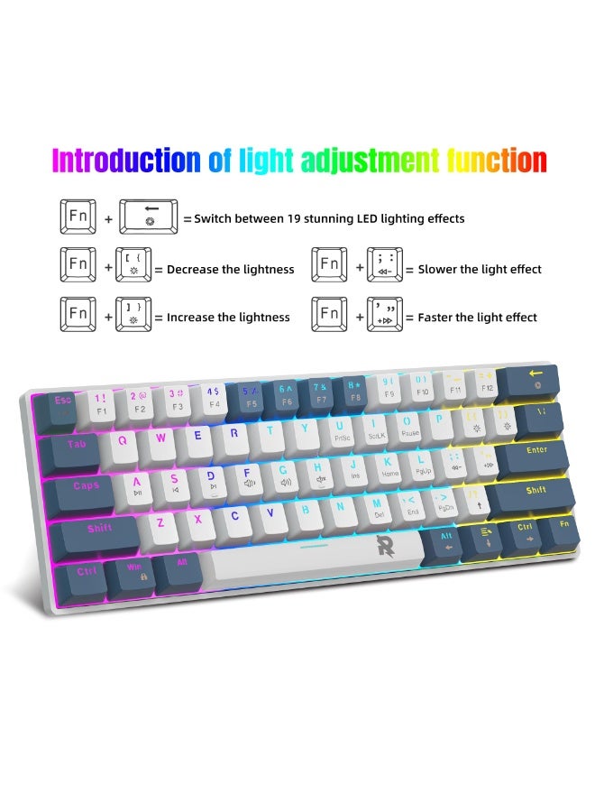 Rock Pow Gaming Combo 3in1 60% Mechanical Wired Gaming Keyboard RGB Gaming Mice Ergonomic Ultralight 8000DPI Mouse 61 Key RGB Backlit Keyboard 700x300mm Gaming Mouse Pad mini Bundle for PC Gamer Red Switch - Image 5