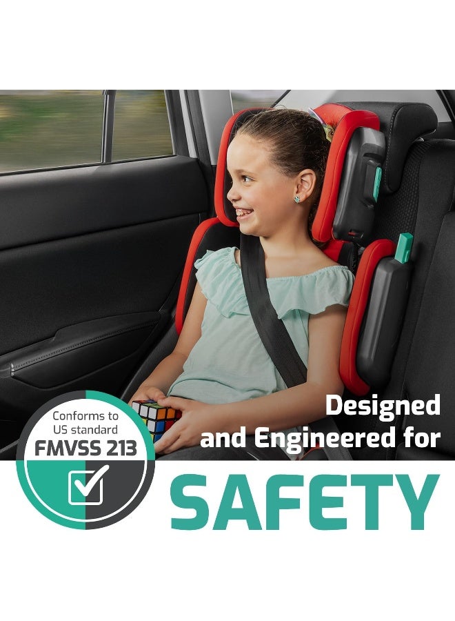 mifold مقعد سيارة ميفولد هيفولد القابل للتعديل للأطفال مع ظهر مرتفع وحزام - أحمر سباق - Image 3