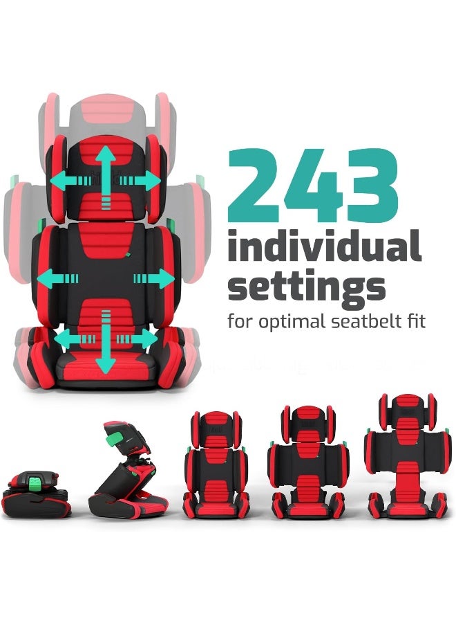 mifold مقعد سيارة ميفولد هيفولد القابل للتعديل للأطفال مع ظهر مرتفع وحزام - أحمر سباق - Image 2