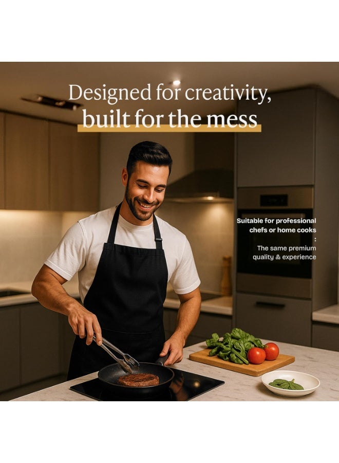 Unisex Chef's Apron - Large (33 inches x 27 inches), 38-inch waist belt, comfortable and close-fitting, durable and lightweight, with 2 large pockets for storing your cooking essentials - Single piece, black - Image 2