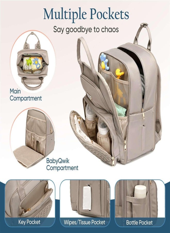 Qualyphant Diaper Bag Backpack - Extra Large Diaper Bag for Two Kids Twins (Expandable 30-38L) - Travel Baby Backpack with Changing Pad for Mom Dad (Quilted, Water Resistant, Brown Taupe) - Image 5