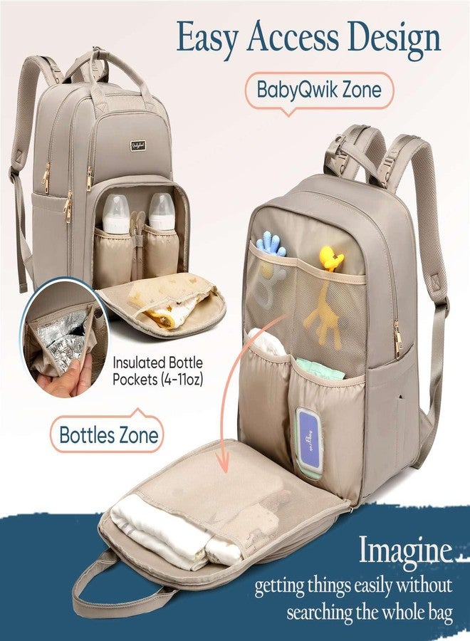 Qualyphant Diaper Bag Backpack - Extra Large Diaper Bag for Two Kids Twins (Expandable 30-38L) - Travel Baby Backpack with Changing Pad for Mom Dad (Quilted, Water Resistant, Brown Taupe) - Image 4