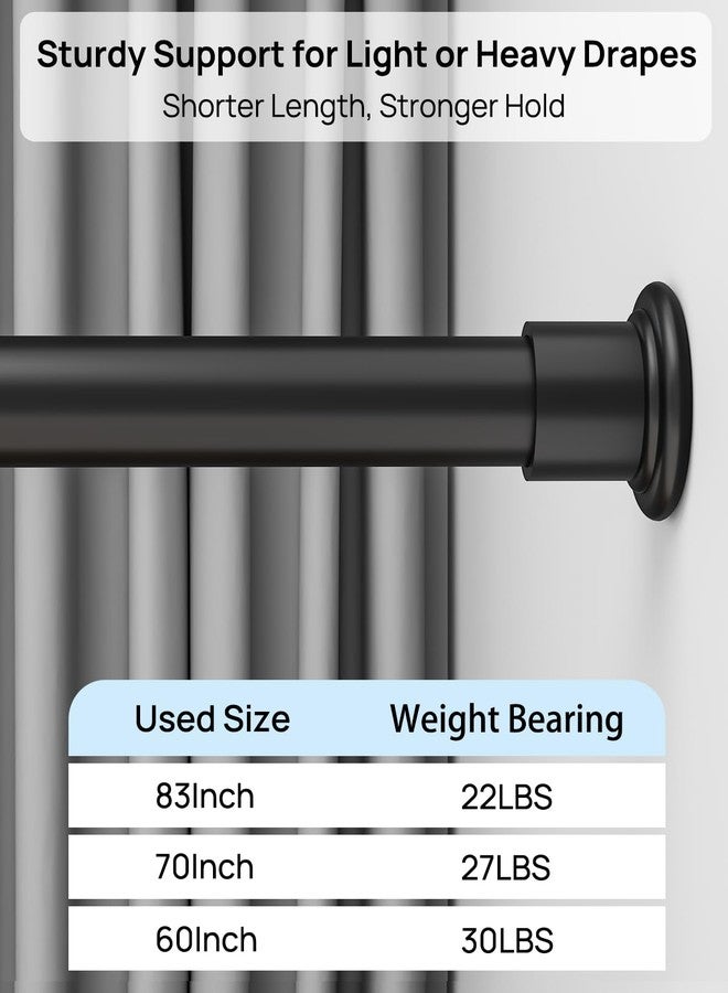 ALLZONE قضيب ستارة دش متين من ALLZONE قابل للتعديل 42-83 بوصة للحمام، نافذة، غير قابل للانزلاق، مع عمود زنبركي قوي لخزانة الملابس، مدخل، بدون صدأ، بدون حفر، أسود - Image 4