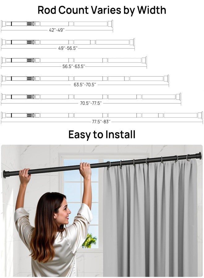 ALLZONE قضيب ستارة دش متين من ALLZONE قابل للتعديل 42-83 بوصة للحمام، نافذة، غير قابل للانزلاق، مع عمود زنبركي قوي لخزانة الملابس، مدخل، بدون صدأ، بدون حفر، أسود - Image 2