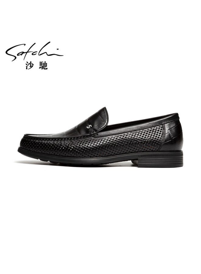 Satchi Men'S Crocodile Pattern Leather Shoes Punching Business Casual Shoes Cool Leather Shoes 402343287Z Black 41 - Image 2
