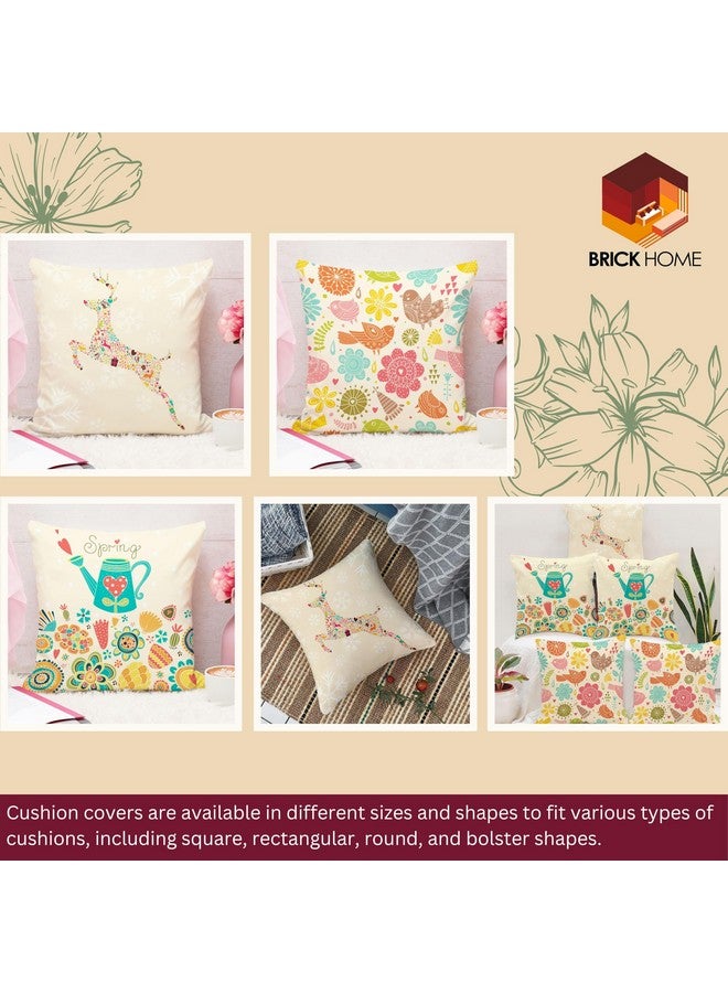 BRICK HOME Multi Floral Printed Poly Cotton Cushion Covers, Set of 5 (16 x 16 Inches) - Image 2