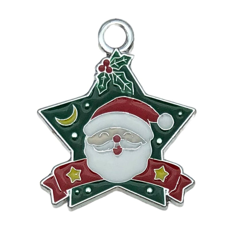 White K Oil Drop Alloy Santa Christmas Tree DIY Earring Pendants Santa 22x19mm-1.3g-19662