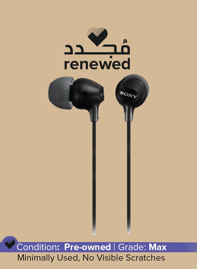 سوني مُجدد - سماعة أذن داخلية سلكية بميكروفون وسلكٍ للتحكم طراز MDR-EX15AP أسود - Image 1