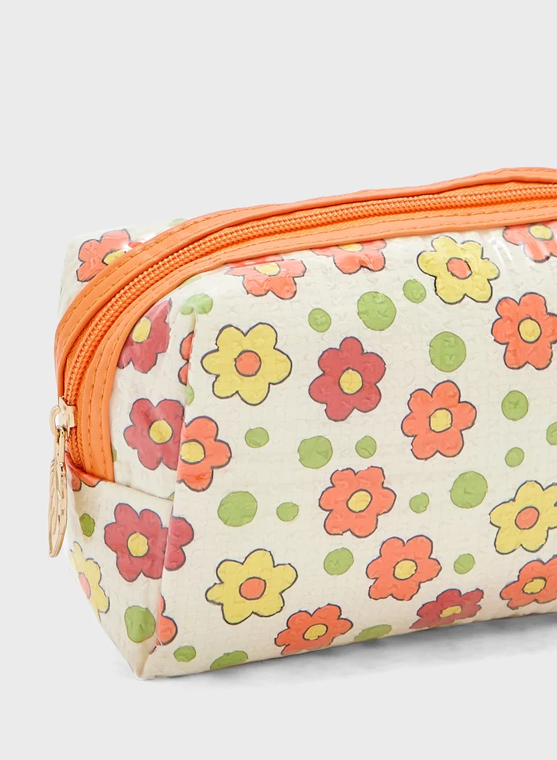 Ginger Floral Print Cosmetic Bag