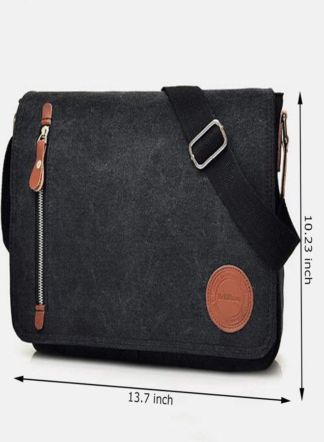 dealcase Vintage Canvas Satchel Messenger Bag for Men Women, Travel Shoulder bag Satchel Crossbody Bag for 11.6-13.3 inch Laptop Chromebook computer (Black) - Image 2
