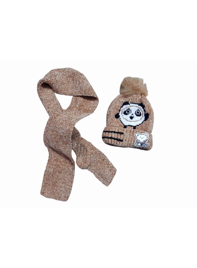 طقم قبعة ايس كاب شتوية للأطفال مع وشاح اسكرف للأولاد والبنات - Image 2