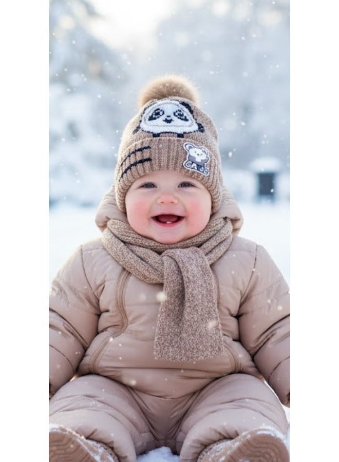 طقم قبعة ايس كاب شتوية للأطفال مع وشاح اسكرف للأولاد والبنات - Image 1