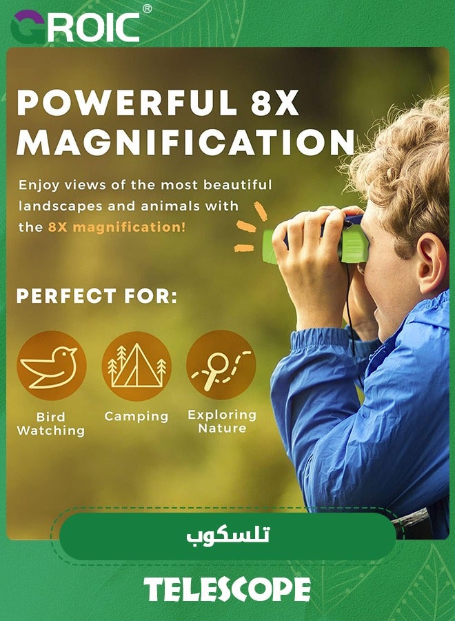 GROIC 8 x 21 Binoculars for Kids, Set with Magnifying Glass & Compass,Kids Binoculars for Toddler,Children Explore Toys  - Image 4