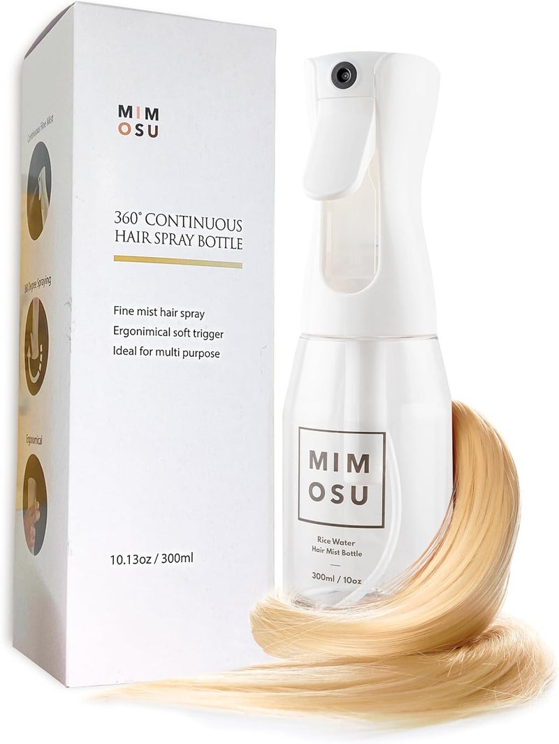 mimosu Continuous Mist Spray Bottle 10oz  Refillable Sprayer for Hair Styling Salon Rice Water DIY Curly Care Product