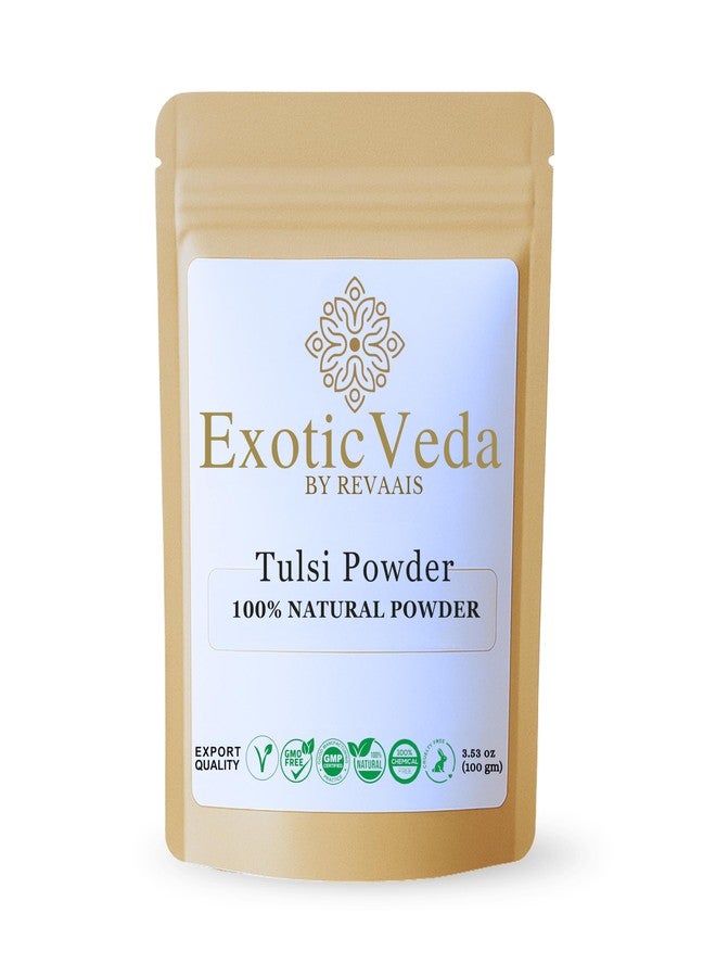 Exotic Veda Tulsi Powder (Holy Basil) 100g (3.53oz) | 100% Pure & Natural | Non-GMO, Vegan, Gluten-Free | No Preservatives | Perfect for Teas, Smoothies, Juices, Cooking, Hair Masks & Skin Care - Image 1