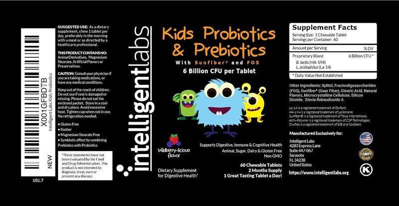 Intelligent Labs 6 Billion CFU KidsChildrens Probiotics with Prebiotics Sunfiber and FOS for 10x More Effectiveness One A Day Great Taste Chewable Probiotic 60Day Supply ThirdParty Verified - Image 2