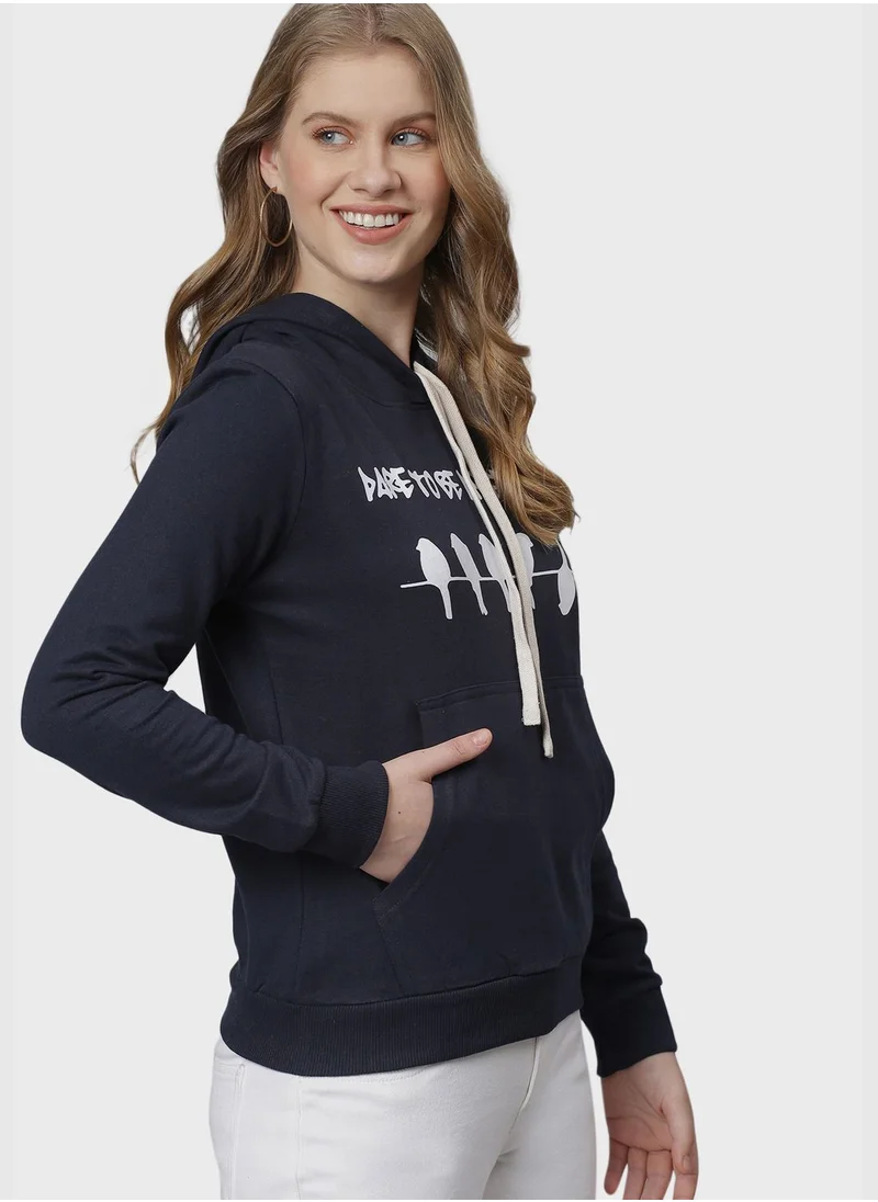 Campus Sutra Front Pocket Printed Hoodie