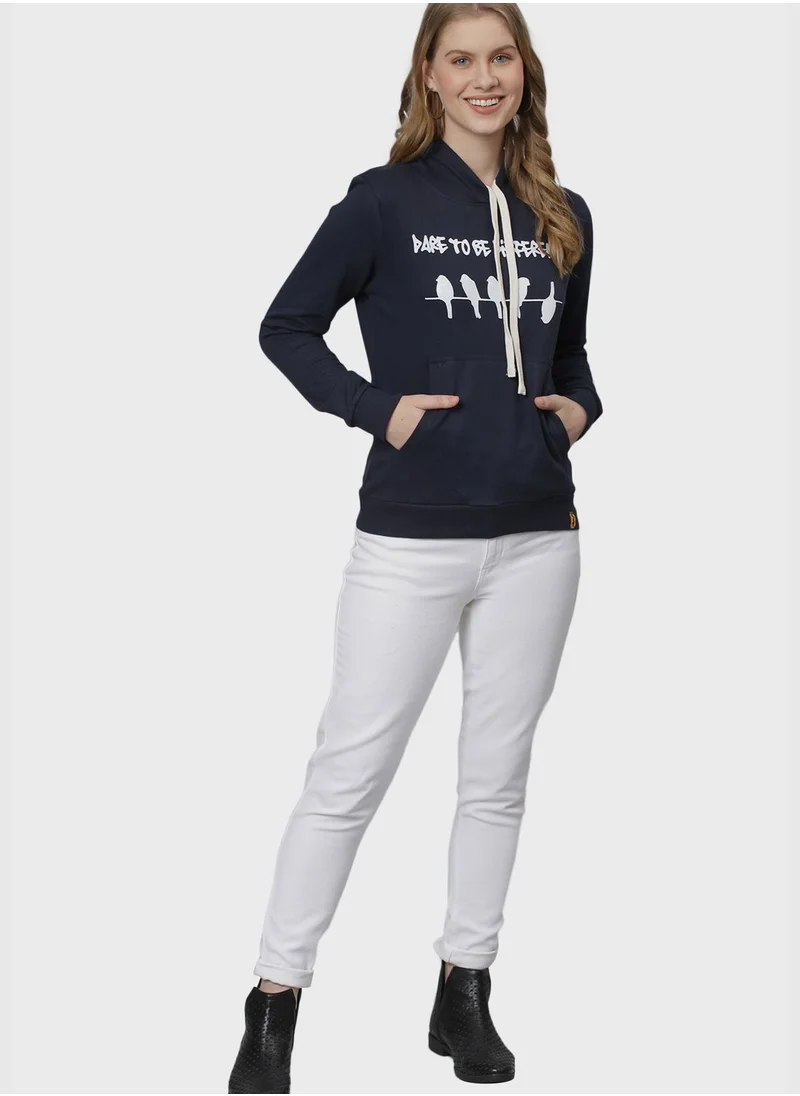 Campus Sutra Front Pocket Printed Hoodie
